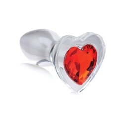 Booty Sparks Red Heart Gem Glass Anal Plug - Small