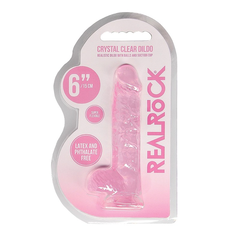 Shots RealRock Realistic Crystal Clear 6" Dildo w/Balls - Pink Shots RealRock Realistic Crystal Clear 6" Dildo w/Balls - Pink