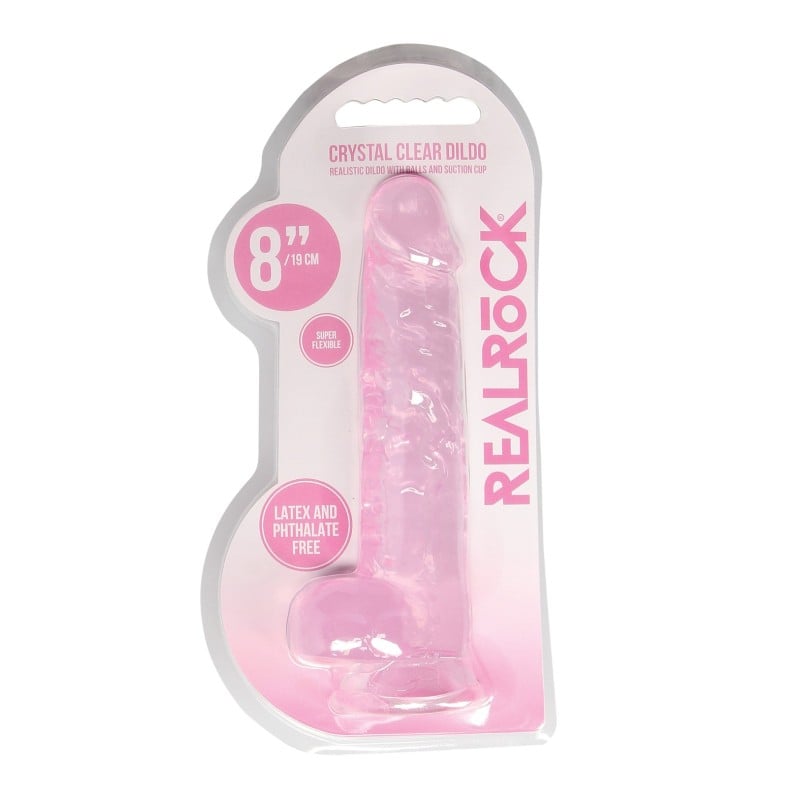 Shots RealRock Realistic Crystal Clear 8" Dildo w/Balls - Pink Shots RealRock Realistic Crystal Clear 8" Dildo w/Balls - Pink
