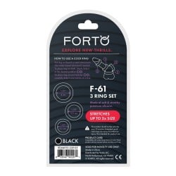 Forto F-61 Liquid 3 Piece Cock Ring Set - Black