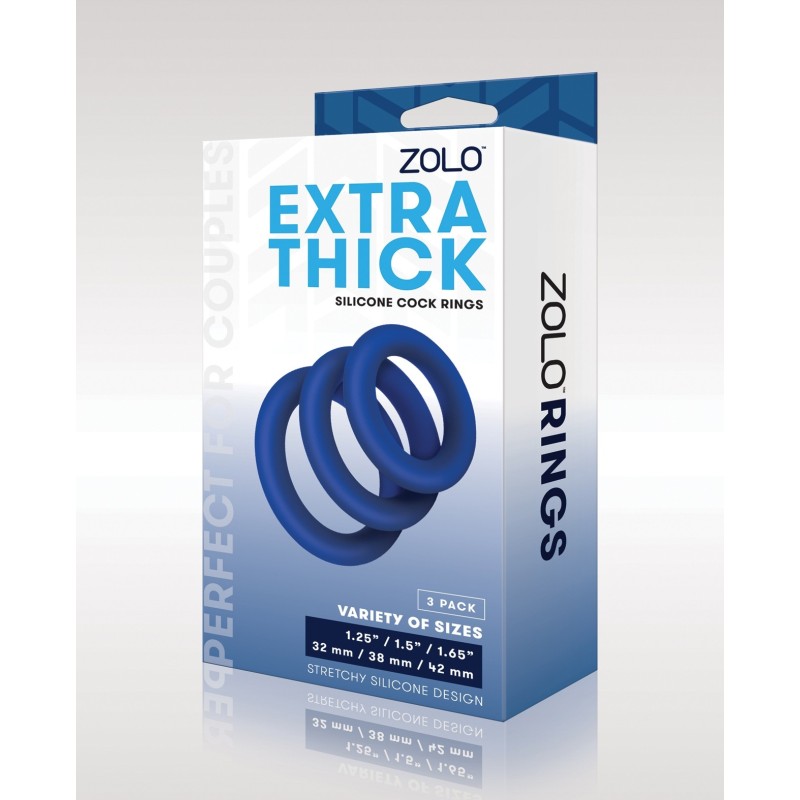 ZOLO Extra Thick Silicone Cock Rings - Blue Pack of 3 ZOLO Extra Thick Silicone Cock Rings - Blue Pack of 3