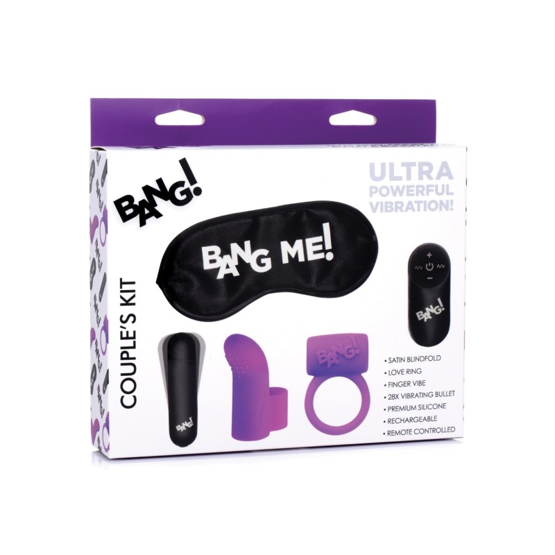 Bang! Couple's Kit with RC Bullet, Blindfold, Cock Ring & Finger Vibe - Purple
