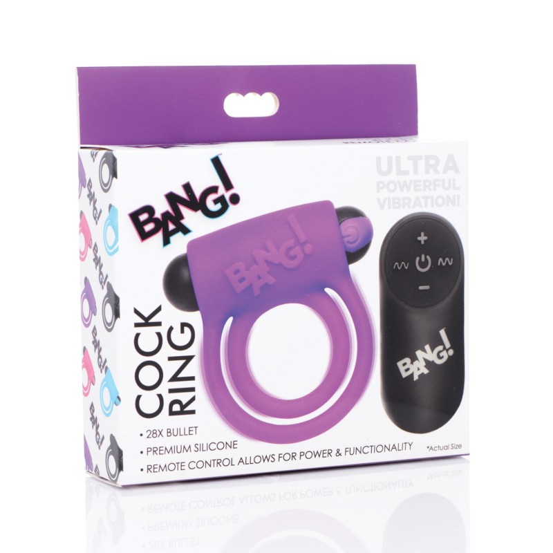 Bang! Vibrating Cock Ring & Bullet w/Remote Control - Purple Bang! Vibrating Cock Ring & Bullet w/Remote Control - Purple
