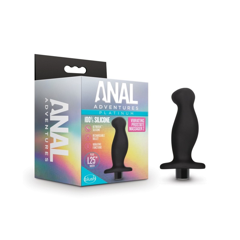 Blush Anal Adventures Platinum Silicone Vibrating Prostate Massager 02 -Black Blush Anal Adventures Platinum Silicone Vibrating Prostate Massager 02 -Black