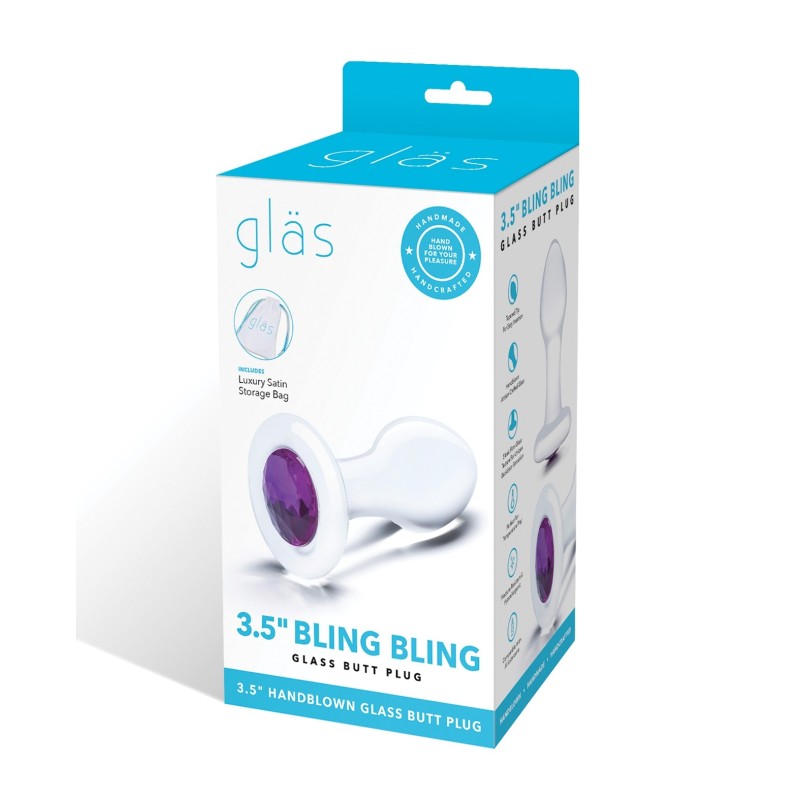 Glas 3.5" Bling Bling Glass Butt Plug - Clear Glas 3.5" Bling Bling Glass Butt Plug - Clear