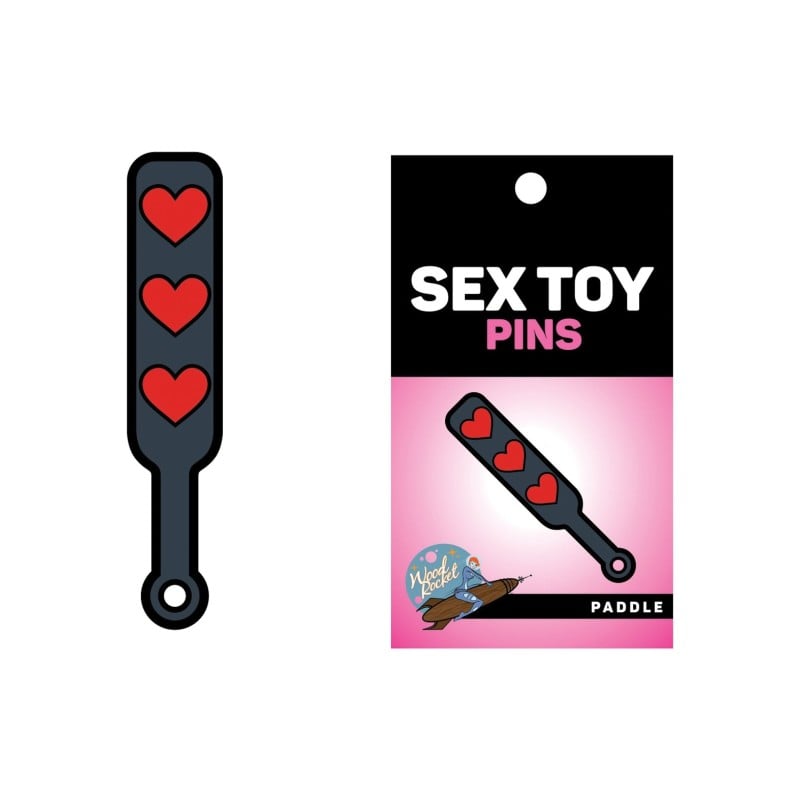 Wood Rocket Sex Toy Hearts Paddle Pin - Black/Red Wood Rocket Sex Toy Hearts Paddle Pin - Black/Red