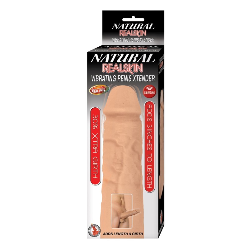 Natural Realskin Vibrating Penis Xtender - White Natural Realskin Vibrating Penis Xtender - White
