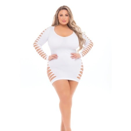 Pink Lipstick Bold Babe Longe Sleeve Dress (Fits up to 3X) White QN