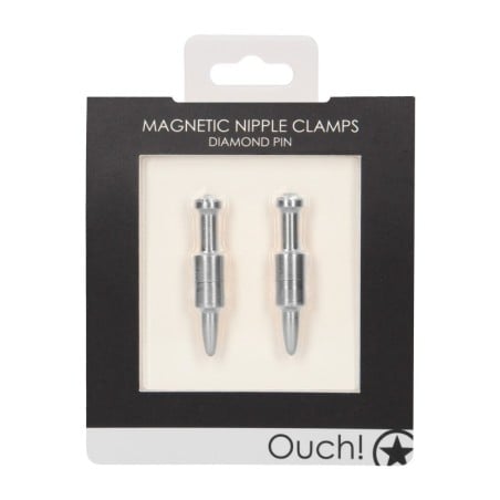 Shots Ouch Pin Magnetic Nipple Clamps - Silver