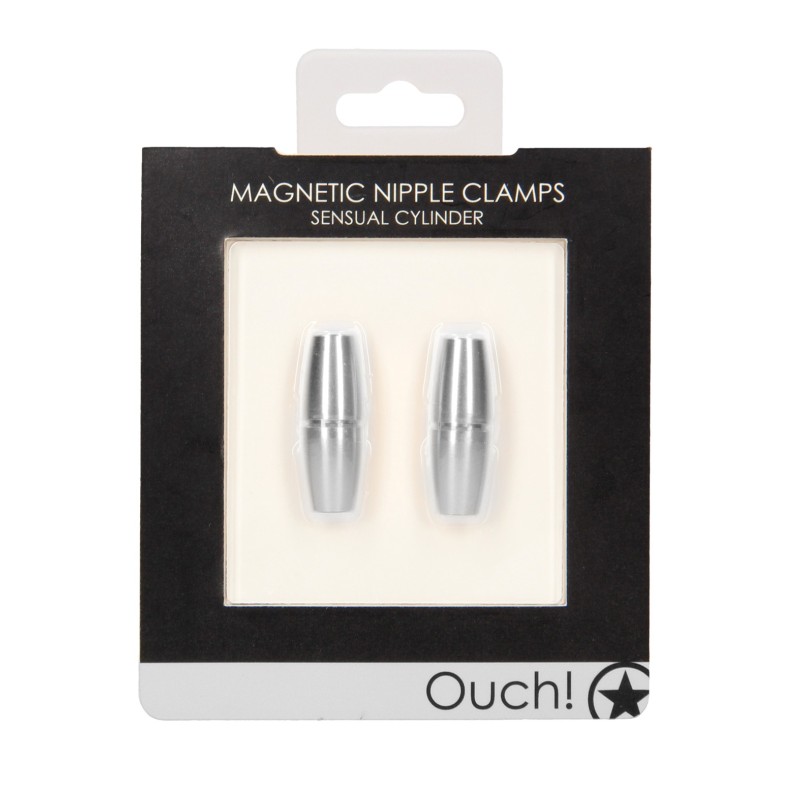 Shots Ouch Sensual Cylinder Magnetic Nipple Clamps - Silver Shots Ouch Sensual Cylinder Magnetic Nipple Clamps - Silver