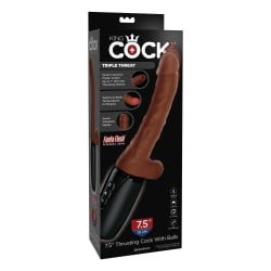 King Cock Plus Thrusting, Warming & Vibrating 7.5" Triple Threat Dong - Brown