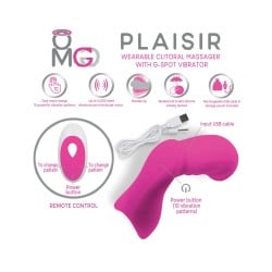OMG Plaisir Wearable Clitoral Massager w/G-Spot Vibrator - Pink