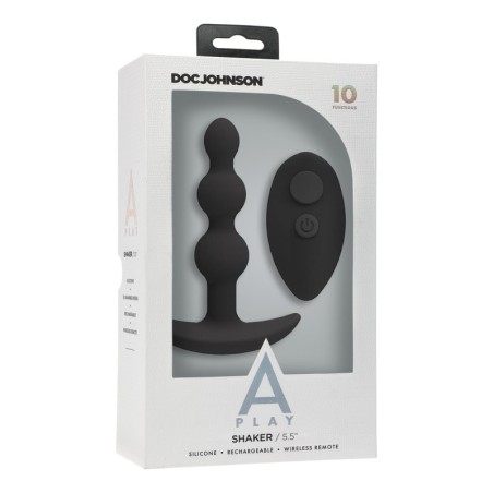 A Play Shaker Rechargeable Silicone Anal Plug w/Remote - Black