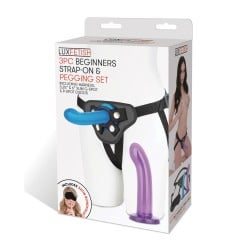 Lux Fetish 3 pc Beginners Strap On & Pegging Set - Multi Color