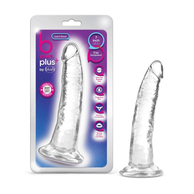 Blush B Yours Plus 7.5" Lust n' Thrust Dildo - Clear Blush B Yours Plus 7.5" Lust n' Thrust Dildo - Clear