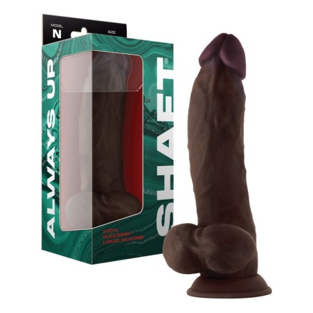 Shaft Model N Flexskin Liquid Silicone 9.5" Side Curve Dong w/Balls - Mahogany