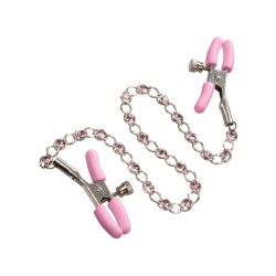 Nipple Play Crystal Chain Nipple Clamps - Pink