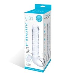 Glas 8" Realistic Ribbed Glass G-Spot Dildo w/Balls - Clear
