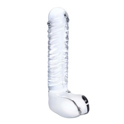 Glas 8" Realistic Ribbed Glass G-Spot Dildo w/Balls - Clear