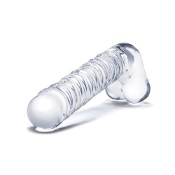 Glas 8" Realistic Ribbed Glass G-Spot Dildo w/Balls - Clear