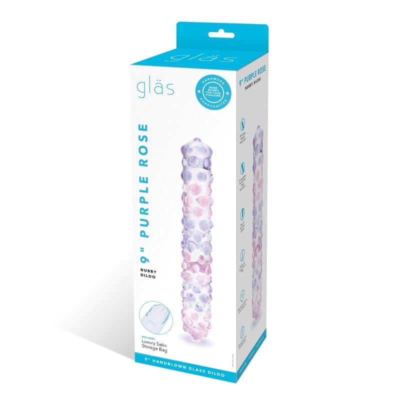 Glas 9" Purple Rose Nubby Glass Dildo - Purple/Pink Glas 9" Purple Rose Nubby Glass Dildo - Purple/Pink