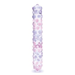 Glas 9" Purple Rose Nubby Glass Dildo - Purple/Pink
