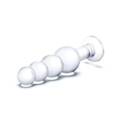 Glas 7.25" Glass Beaded Butt Plug - Clear