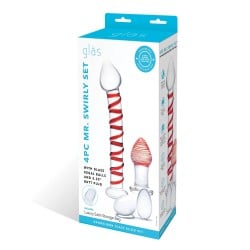 Glas 4 pc Mr. Swirly Set w/Glass Kegal Balls & 3.25" Butt Plug - Red
