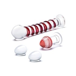 Glas 4 pc Mr. Swirly Set w/Glass Kegal Balls & 3.25" Butt Plug - Red
