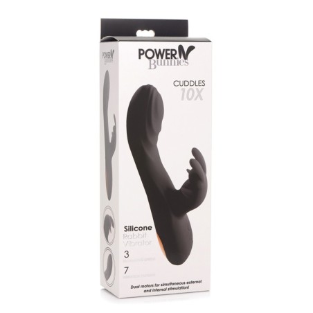 Curve Novelties Power Bunnies Cuddles 10x Silicone Rabbit Vibrator - Black