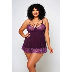 Cross Dye Lace & Microfiber Babydoll & G-String Purple 3X