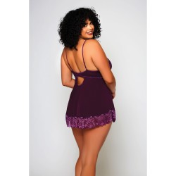 Cross Dye Lace & Microfiber Babydoll & G-String Purple 3X