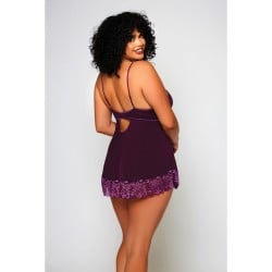 Cross Dye Lace & Microfiber Babydoll & G-String Purple 2X