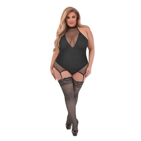 Sexy Time Fiona Halter Merry Widow Teddy w/Split Crotch Black QN