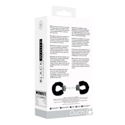 Shots Ouch Black & White Beginner's Furry Hand Cuffs - Black
