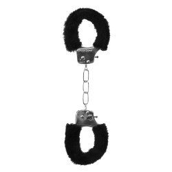 Shots Ouch Black & White Beginner's Furry Hand Cuffs - Black