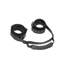 Shots Ouch Black & White Bonded Leather Hand Cuffs w/Handle - Black