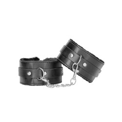 Shots Ouch Black & White Plush Bonded Leather Ankle Cuffs - Black