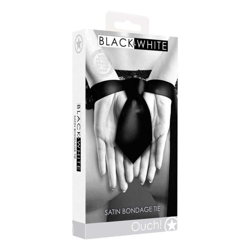 Shots Ouch Black & White Satin Bondage Tie - Black Shots Ouch Black & White Satin Bondage Tie - Black