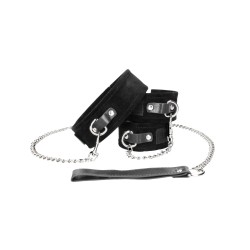 Shots Ouch Black & White Velcro Collar w/Leash & Hand Cuffs - Black