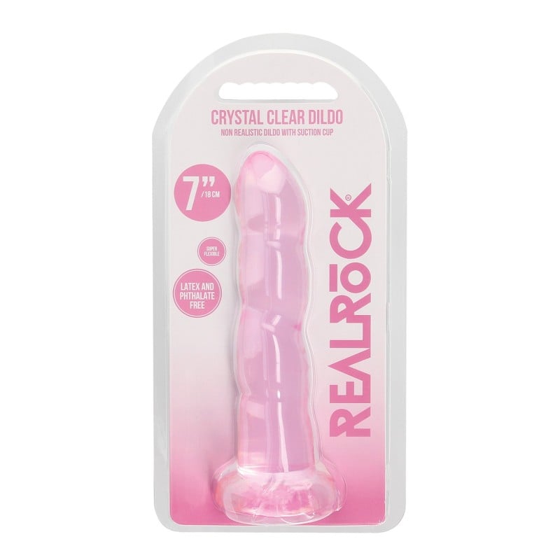 Shots RealRock Crystal Clear Non Realistic 7" Dildo - Pink Shots RealRock Crystal Clear Non Realistic 7" Dildo - Pink