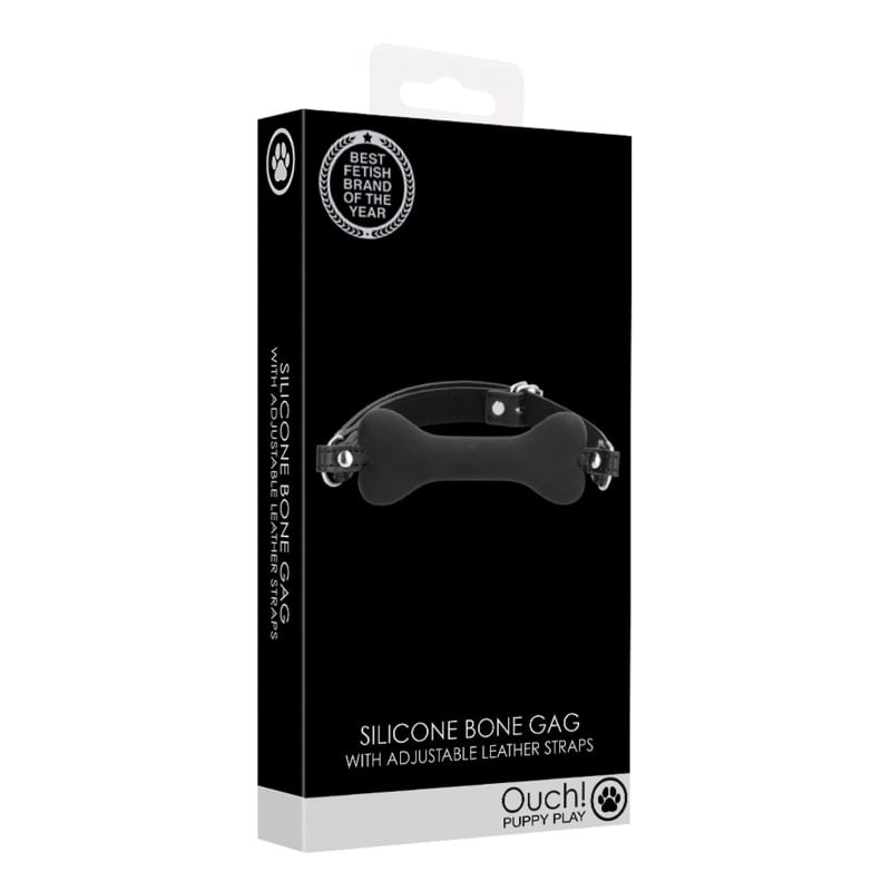 Shots Ouch Puppy Play Silicone Bone Gag - Black Shots Ouch Puppy Play Silicone Bone Gag - Black