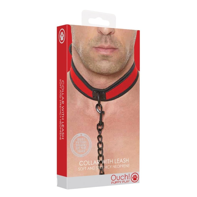 Shots Ouch Puppy Play Puppy Collar w/Leash - Red Shots Ouch Puppy Play Puppy Collar w/Leash - Red