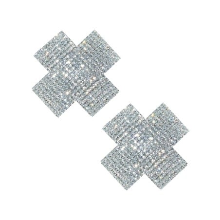  Neva Nude Cross Crystal Jewel Reusable Silicone Nipple Pasties - Clear O/S