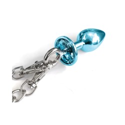 Nixie Metal Butt Plug w/Inlaid Jewel & Fur Cuff Set - Blue Metallic
