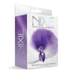 Nixie Metal Butt Plug w/Faux Fur Tail - Purple Metallic