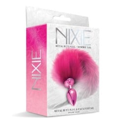 Nixie Metal Butt Plug w/Faux Fur Tail - Pink Metallic