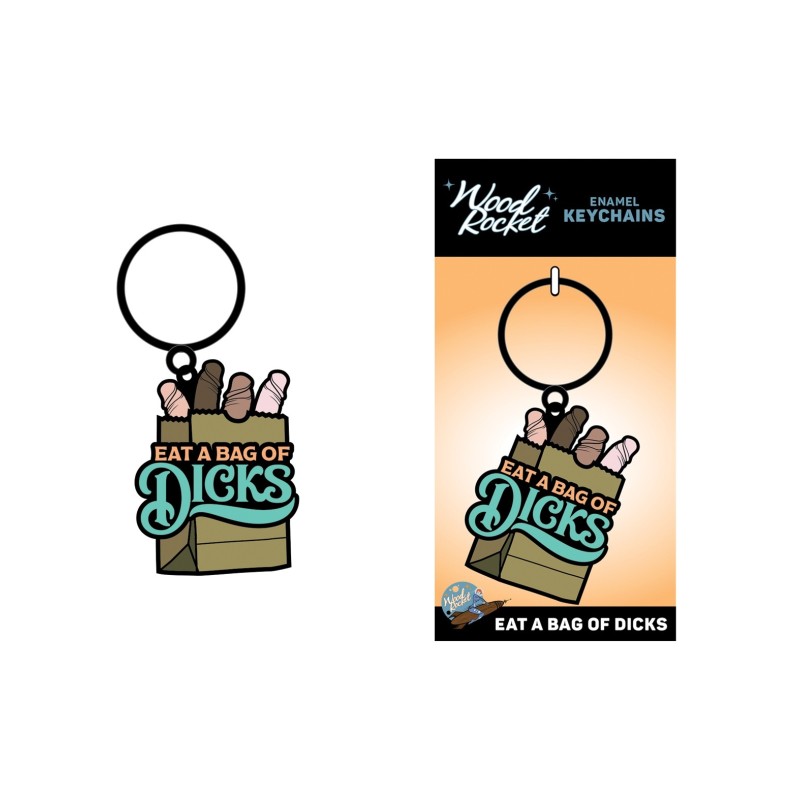 Wood Rocket Eat A Bag of Dicks Keychain - Tan Wood Rocket Eat A Bag of Dicks Keychain - Tan