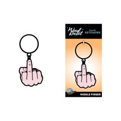 Wood Rocket Middle Finger Keychain - Pink