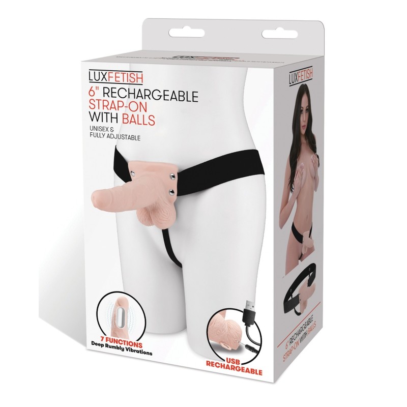 Lux Fetish 6" Rechargeable Strap On w/Balls - Ivory Lux Fetish 6" Rechargeable Strap On w/Balls - Ivory